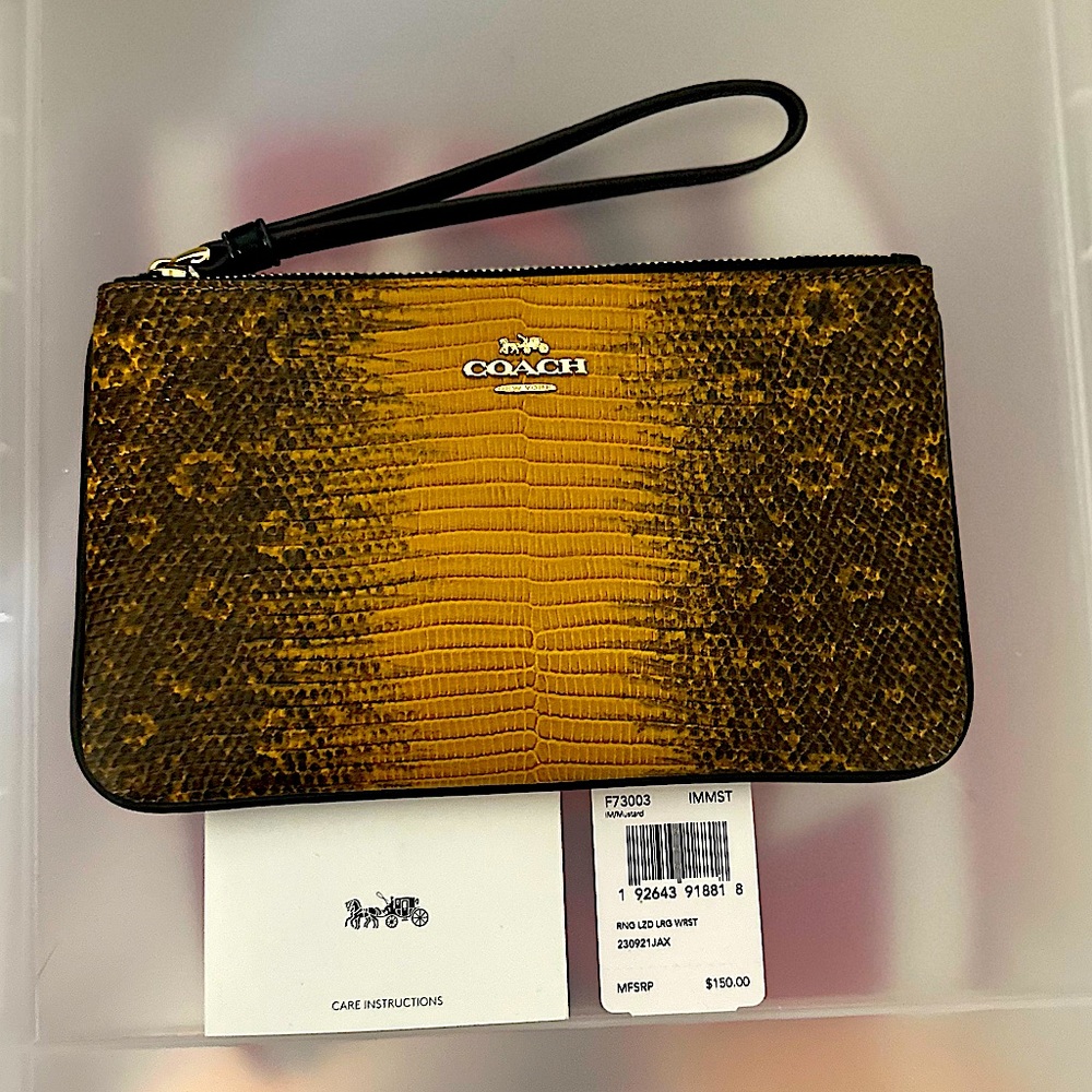 Coach Large Zip Wristlet Lizard Embossed Leather